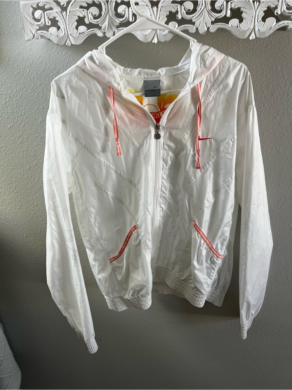 Nike White Bomber Jacket with Pink Accents